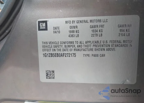 2010 Chevrolet Malibu Ls z USA, uszkodzony, nr VIN 1G1ZB5EB0AF272175